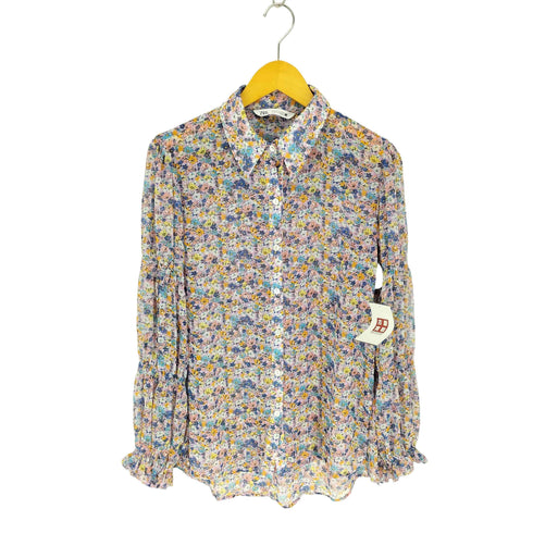 ザラ ZARA 花柄 レース フレア ブラウス シャツ レディース import:M