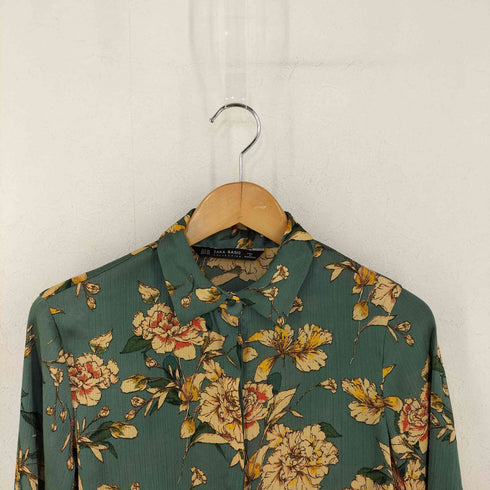 ザラ ZARA プリーツ地 花総柄L/Sシャツ レディース import:XS