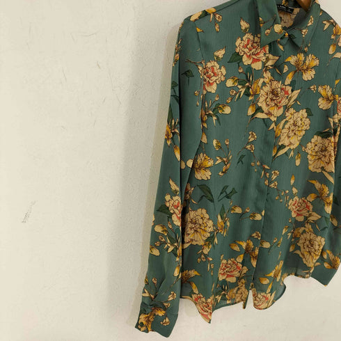 ザラ ZARA プリーツ地 花総柄L/Sシャツ レディース import:XS
