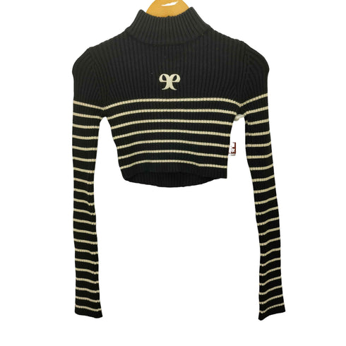 エモダ EMODA HIGH NECK CROP LOGO KNIT ハイネック クロップ ロゴ ニット レディース FREE