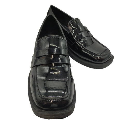 ザラ ZARA FAUX PATENT LEATHER PENNY LOAFERS スクエアトゥ エナメル ローファー レディース EUR:36