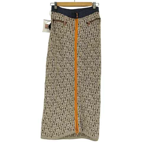 ディーゼル DIESEL M-ATHILDETTE-LONG フロント ジップ ロゴ 総柄 ニット タイト スカート レディース M