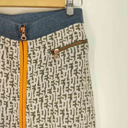 ディーゼル DIESEL M-ATHILDETTE-LONG フロント ジップ ロゴ 総柄 ニット タイト スカート レディース M