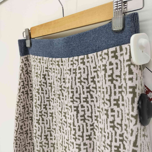 ディーゼル DIESEL M-ATHILDETTE-LONG フロント ジップ ロゴ 総柄 ニット タイト スカート レディース M