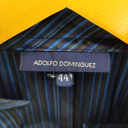 アドルフォドミンゲス ADOLFO DOMINGUEZ スペイン製 ベルト デザイン ポリ シルク ストライプ シャツ ブラウス ロングカフス レディース EUR:44