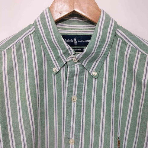 ラルフローレン RALPH LAUREN 90S ストライプ柄 ポニー刺繍 ボタンダウン ロングスリーブシャツ メンズ import:L