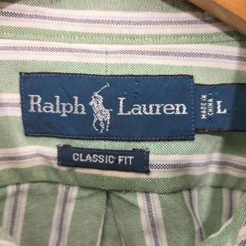 ラルフローレン RALPH LAUREN 90S ストライプ柄 ポニー刺繍 ボタンダウン ロングスリーブシャツ メンズ import:L
