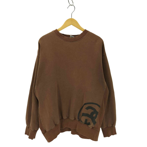 ステューシー Stussy 90S USA製 紺タグ フロントSS LINK バック ストックロゴ クルーネックスウェット メンズ JPN:L