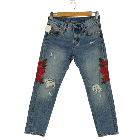 リーバイス Levis 501T バラ刺繍 ダメージ加工 テーパード デニムパンツ レディース W25 L26