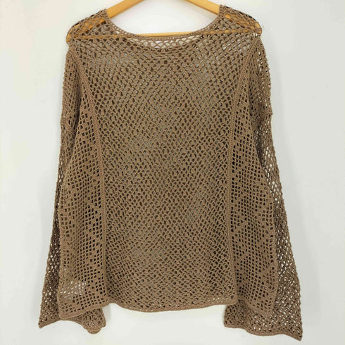 レイビームス Ray BEAMS メッシュ編みフレアスリーブ ニットカットソー リネン混 レディース