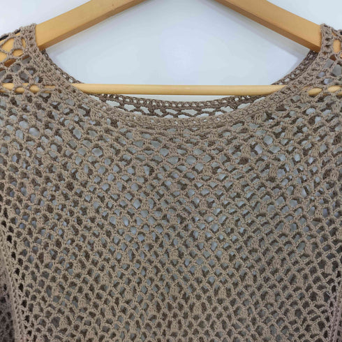 レイビームス Ray BEAMS メッシュ編みフレアスリーブ ニットカットソー リネン混 レディース