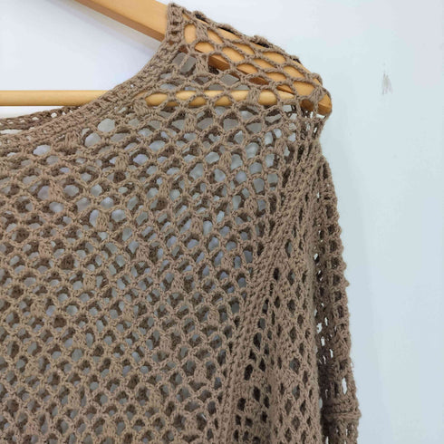 レイビームス Ray BEAMS メッシュ編みフレアスリーブ ニットカットソー リネン混 レディース