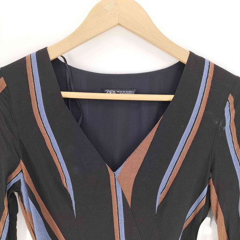 ザラ ZARA ストライプ ラメ ウエスト ベルト レーヨン ロング ワンピース レディース import:XS