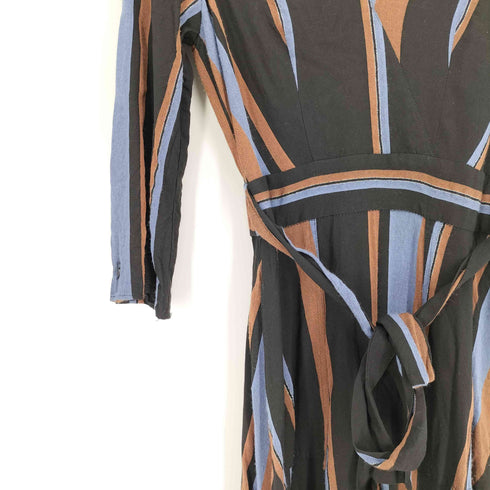 ザラ ZARA ストライプ ラメ ウエスト ベルト レーヨン ロング ワンピース レディース import:XS