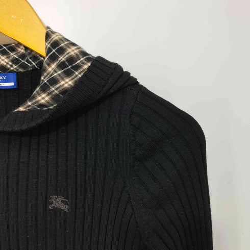 バーバリーロンドン BURBERRY LONDON フード裏ノバチェック柄 ロゴ刺繍 ダブルジップ ウールニットパーカー レディース EUR:38