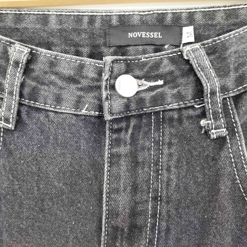 エージェム Agem NOVESSEL ボーダーラインダメージ加工ワイドデニムパンツ メンズ JPN:M