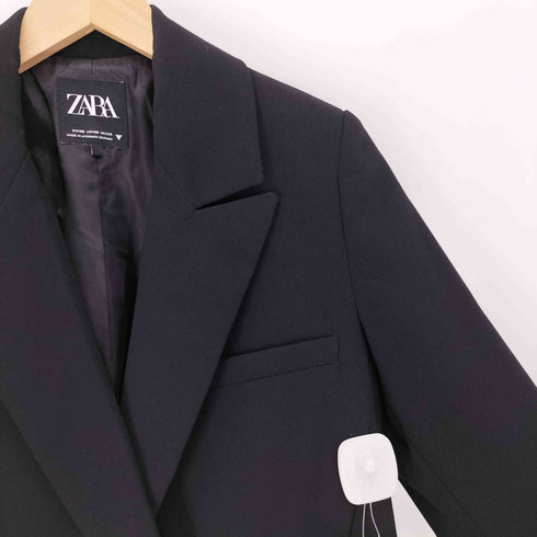 ザラ ZARA ピークドラペル ダブル ブレスト ポリ ロング テーラード ジャケット レディース import:XS
