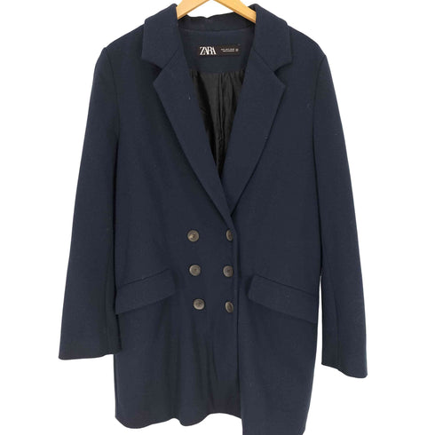 ザラ ZARA ダブル ブレスト ポリ ツイード ロング テーラード ジャケット レディース import:S