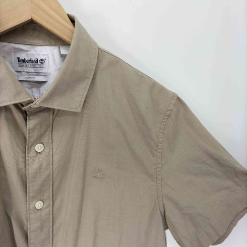 ティンバーランド Timberland SLIMFIT 同色 ロゴ 刺繍 マチ付き S/S シャツ メンズ import:S