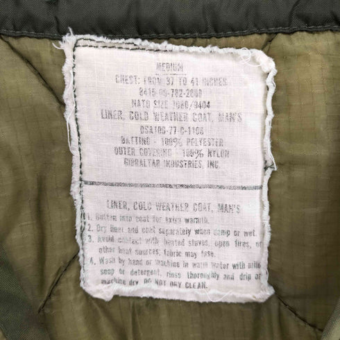 ユーエスアーミー U.S. ARMY 70S LINER COLD WEATHER COAT リメイク キルティング ライナー ベスト 1977年製 メンズ