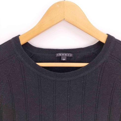 セオリー theory コットン カシミヤ 凹凸 ストライプ クルーネック ニット セーター 袖ボタンカフス レディース import:S