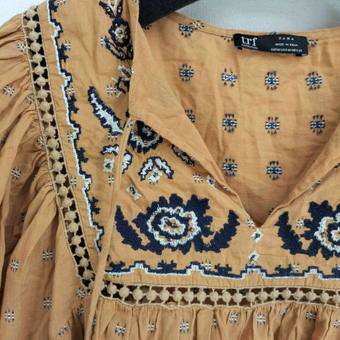 ザラ ZARA 刺繍 総柄 パフスリーブブラウス レディース USA M