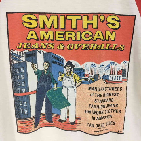70S SMITH'S AMERICAN JEANS & OVERALLS advertising poster ポスター プリント ラグランスリーブ Q/S Tシャツ コピーライト 1977 袖シングルステッチ メンズ