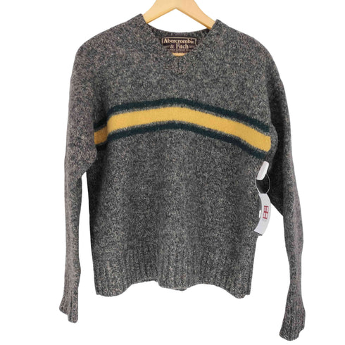アバクロンビーアンドフィッチ Abercrombie & Fitch 80~90S ラインデザインウールVネックニット メンズ M