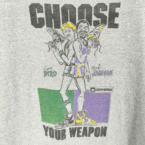 コンバース CONVERSE 80-90S USA製 CHOOSE YOUR WEAPON 1986 バスケットボール プレイヤー プリント Tシャツ 袖シングルステッチ メンズ import:M