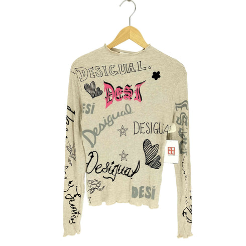 デシグアル Desigual 21AW LETTERING レタリング 総柄 落書き イラスト プリント L/S Tシャツ セカンドスキン レディース JPN:M