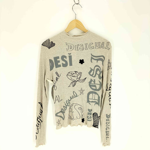 デシグアル Desigual 21AW LETTERING レタリング 総柄 落書き イラスト プリント L/S Tシャツ セカンドスキン レディース JPN:M