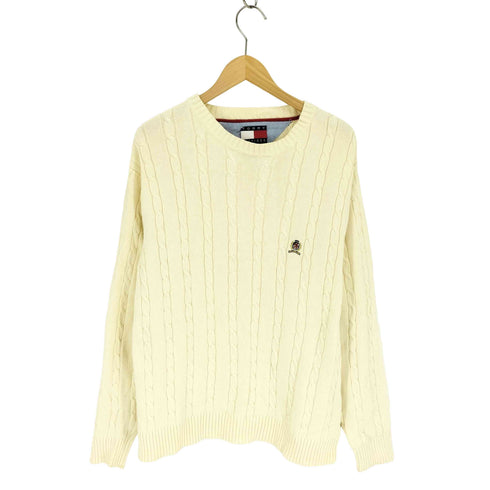 トミーヒルフィガー TOMMY HILFIGER 刺繍 ロゴ ケーブル コットン ニット セーター メンズ import:M