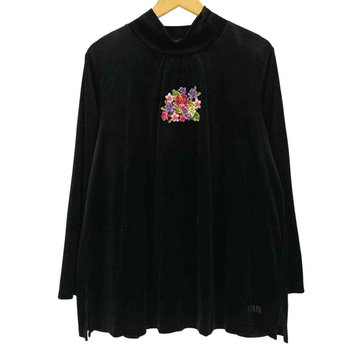 フェイラー FEILER ベロア ベルベット ハイネック カットソー 花刺繍 レディース 3L