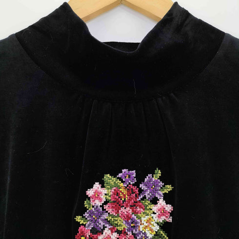 フェイラー FEILER ベロア ベルベット ハイネック カットソー 花刺繍 レディース 3L