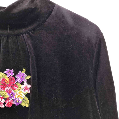 フェイラー FEILER ベロア ベルベット ハイネック カットソー 花刺繍 レディース 3L