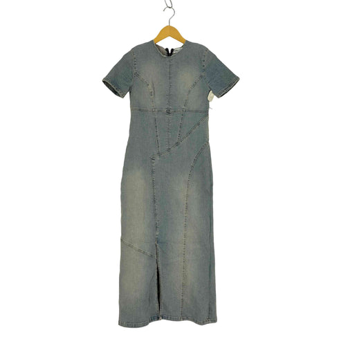 ザラ ZARA バックジップ スリット つぎはぎ デニム ワンピース レディース import:M