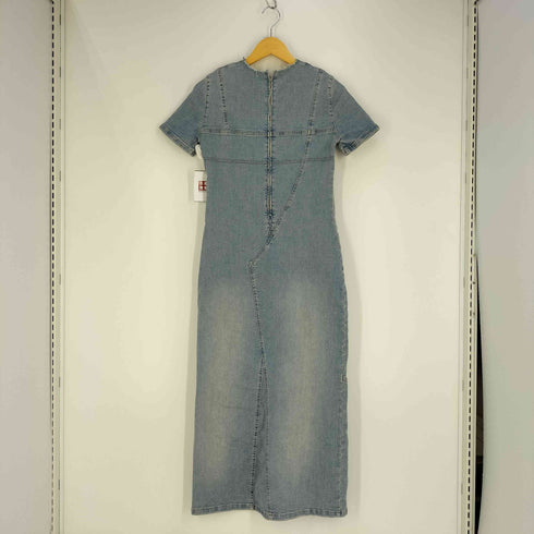 ザラ ZARA バックジップ スリット つぎはぎ デニム ワンピース レディース import:M