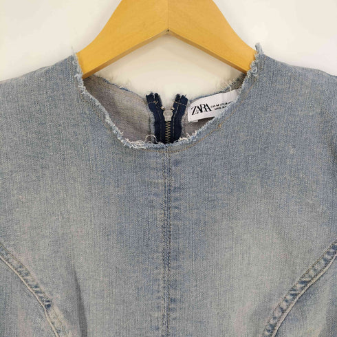 ザラ ZARA バックジップ スリット つぎはぎ デニム ワンピース レディース import:M