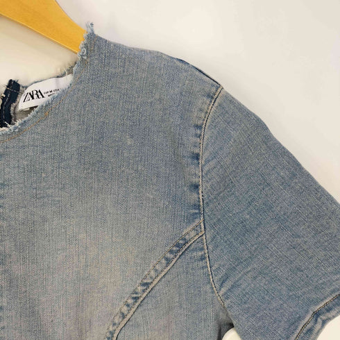 ザラ ZARA バックジップ スリット つぎはぎ デニム ワンピース レディース import:M