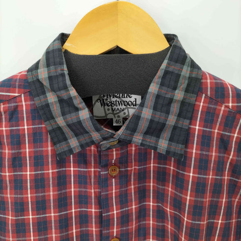 ヴィヴィアンウエストウッドマン Vivienne Westwood MAN 襟切替 オーブ刺繍 S/S チェックシャツ メンズ JPN:46