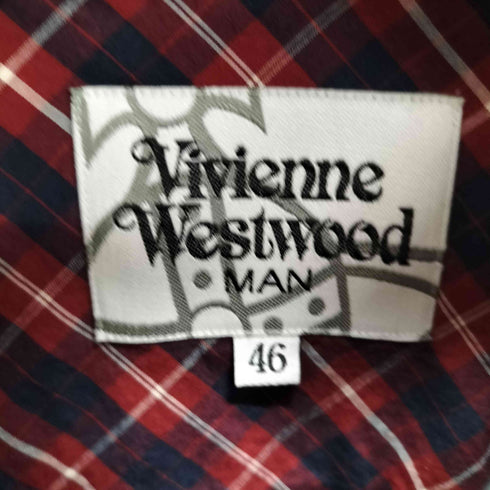 ヴィヴィアンウエストウッドマン Vivienne Westwood MAN 襟切替 オーブ刺繍 S/S チェックシャツ メンズ JPN:46