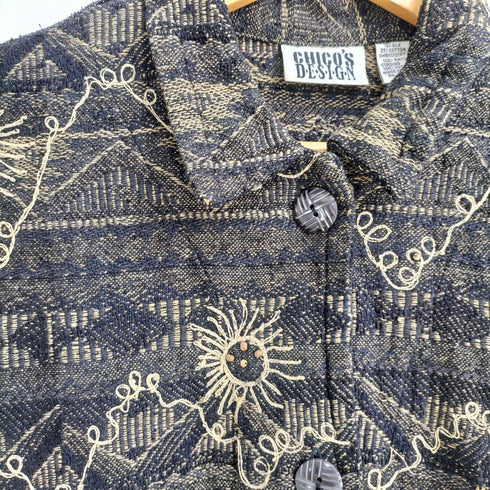 チコズデザイン CHICOS DESIGN 90S コットン混 シルク 刺し子 総柄 刺繍 シャツ レディース 1
