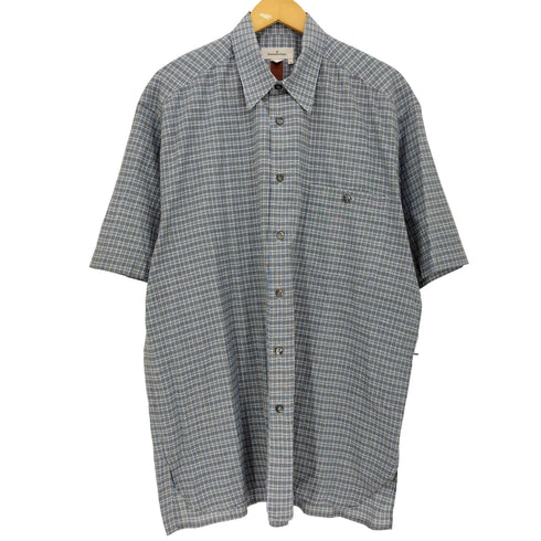 エルメネジルドゼニア Ermenegildo Zegna イタリア製 コットンリネン オーバーサイズ半袖チェックシャツ メンズ import:XL