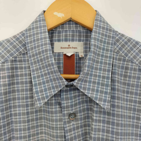 エルメネジルドゼニア Ermenegildo Zegna イタリア製 コットンリネン オーバーサイズ半袖チェックシャツ メンズ import:XL