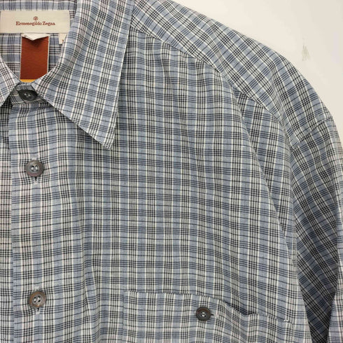 エルメネジルドゼニア Ermenegildo Zegna イタリア製 コットンリネン オーバーサイズ半袖チェックシャツ メンズ import:XL