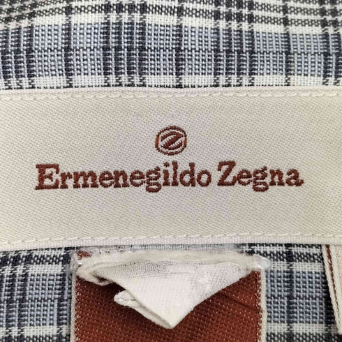 エルメネジルドゼニア Ermenegildo Zegna イタリア製 コットンリネン オーバーサイズ半袖チェックシャツ メンズ import:XL