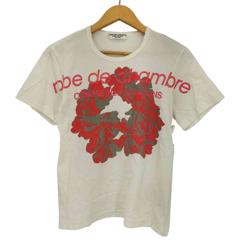 ローブドシャンブルコムデギャルソン robe de chambre COMME des GARCONS 90s ロゴ フラワープリント クルーネックTシャツ レディース