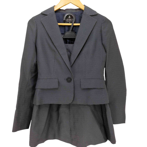 ランバン LANVIN ひし形ドット 1B クロップド テーラードジャケット スカートセットアップ レディース 36