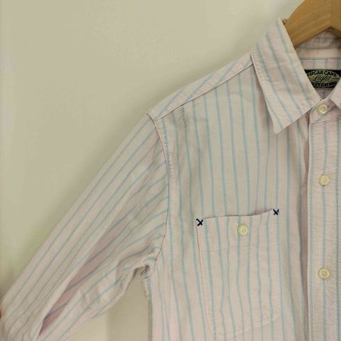 シュガーケーン SUGAR CANE アシンメトリー ガチャ ポケット L/S オックスフォード ストライプ シャツ 裾マチ付き メンズ