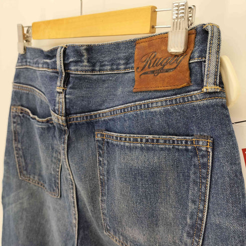 ラグビーラルフローレン Rugby Ralph Lauren メキシコ製 VINTAGE SLIM 月桂樹ボタン 革パッチ デニム パンツ 濃紺 メンズ 32×30